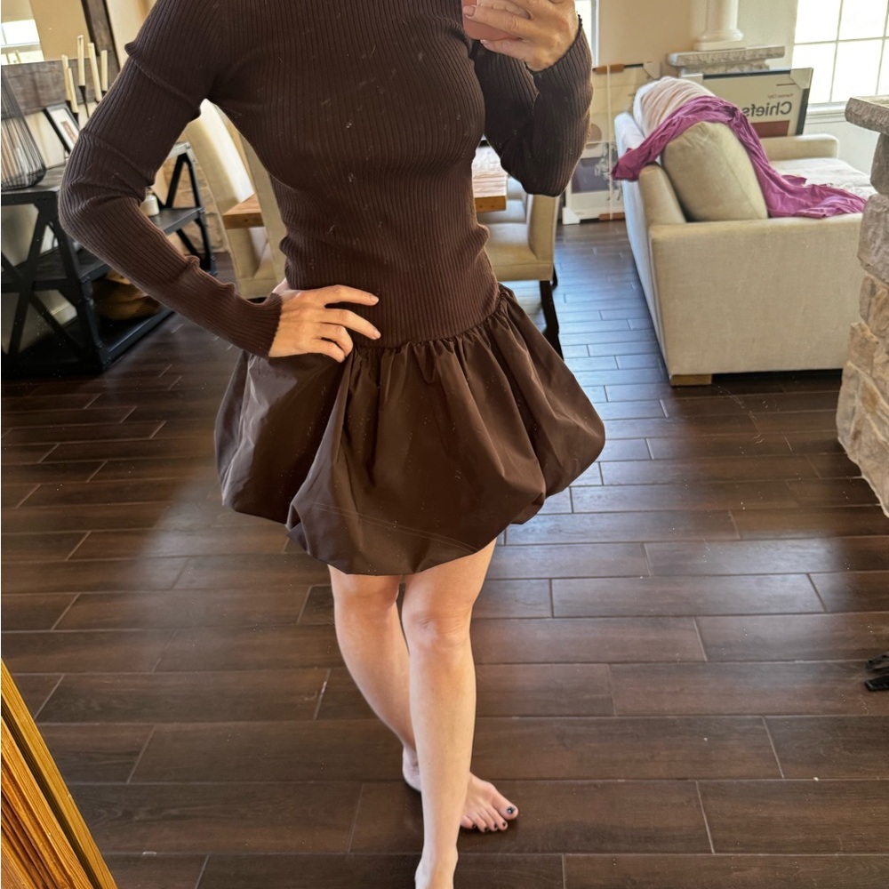 Chic Brown Ribbed Sweater Dress